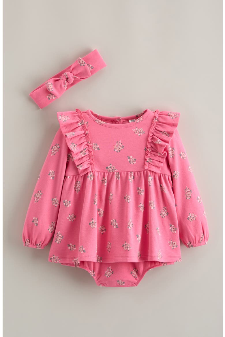 Floral Skirted Bodysuit and Headband Set, Main, color, PINK AZELEA FLOWER POWER