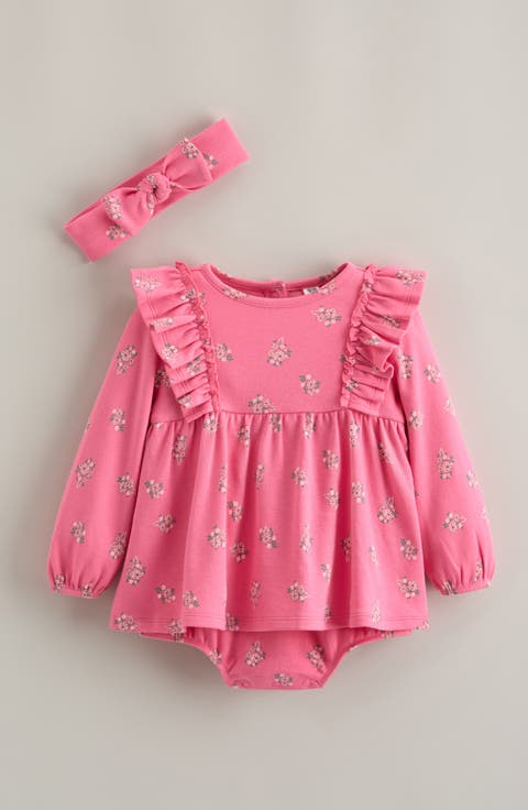 Floral Skirted Bodysuit and Headband Set