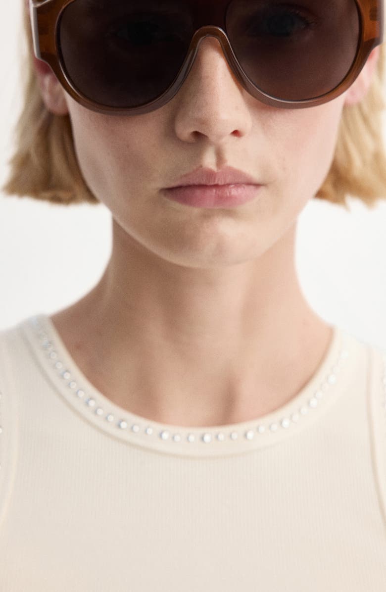 MANGO Stud Trim Crewneck Rib Tank, Alternate, color, Off White