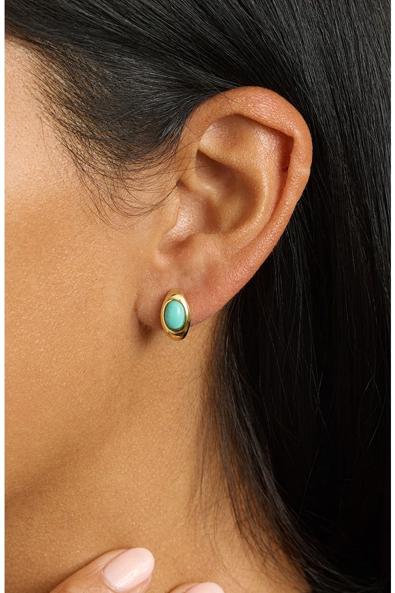 Simulated Turquoise Huggie Hoop Earrings, Alternate, color, GOLD
