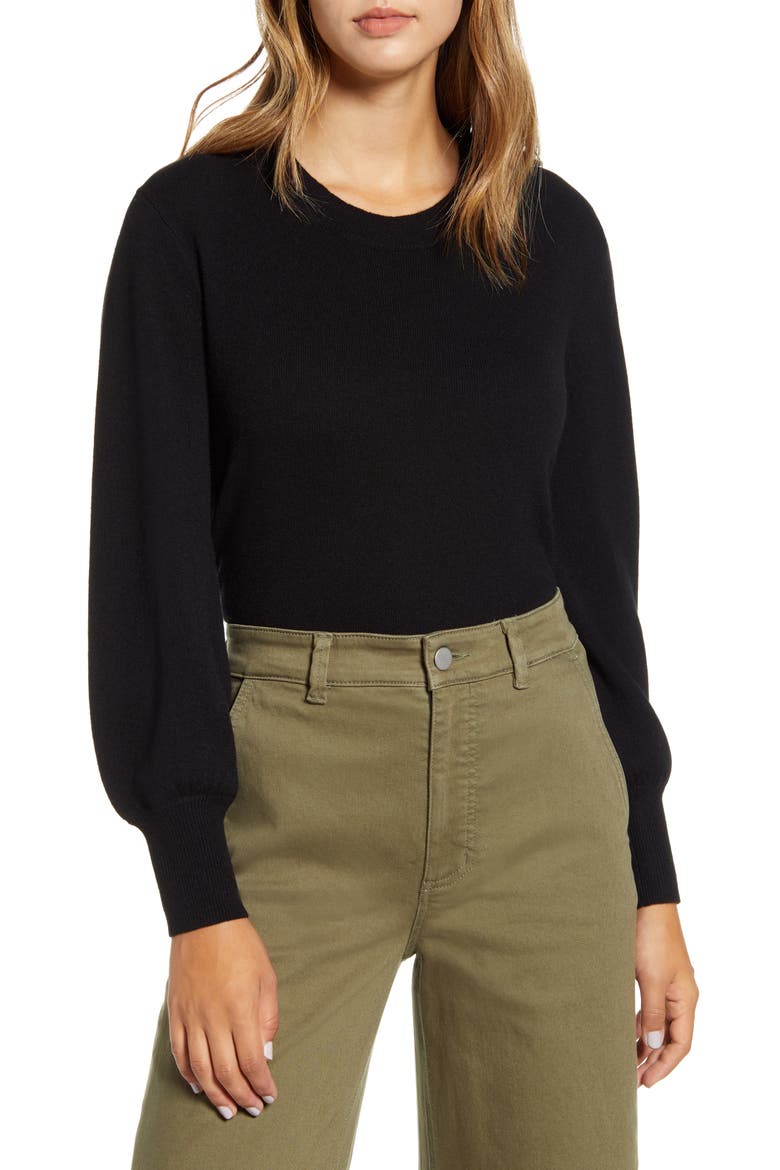 The Cashmere Lantern Sweater, Alternate, color, BLACK