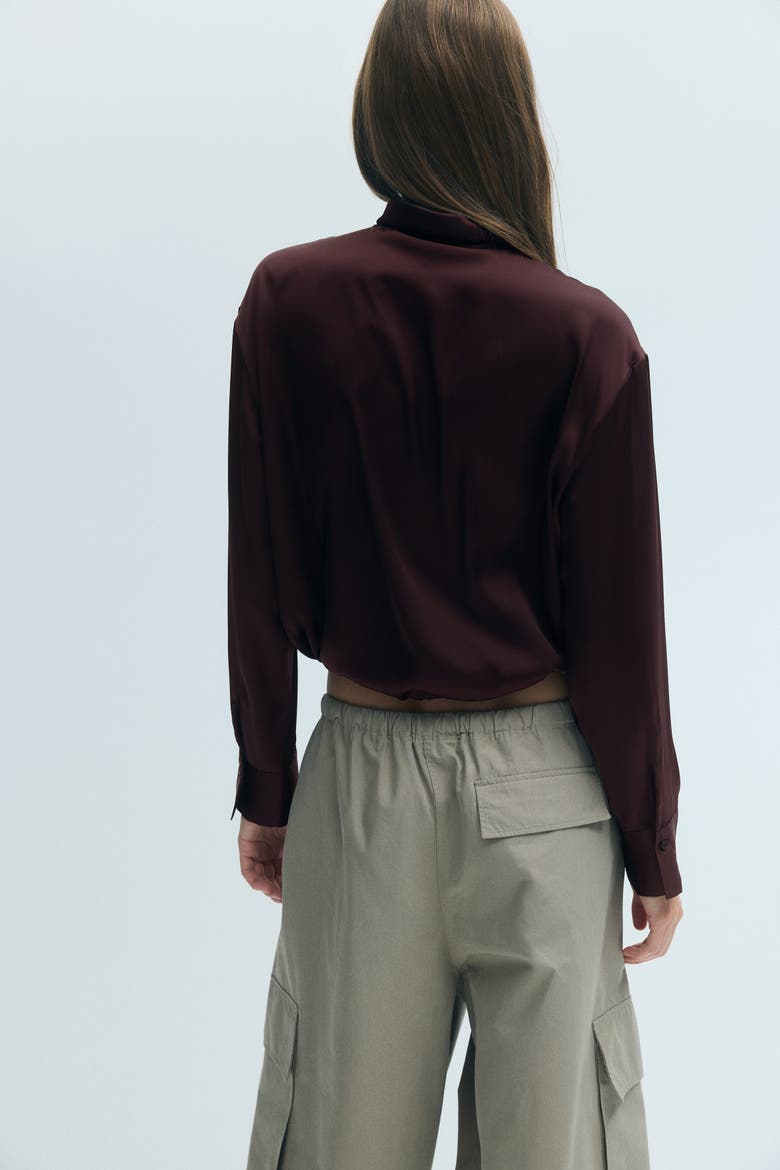 Satin Shirt, Alternate, color, Rust brown