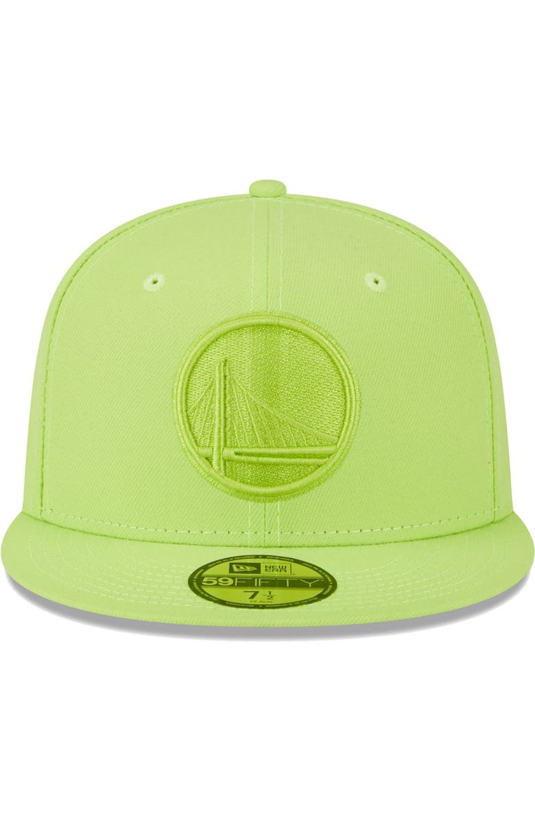 New Era Men's New Era Neon Green Golden State Warriors Spring Color Pack 59FIFTY Fitted Hat, Alternate, color, 