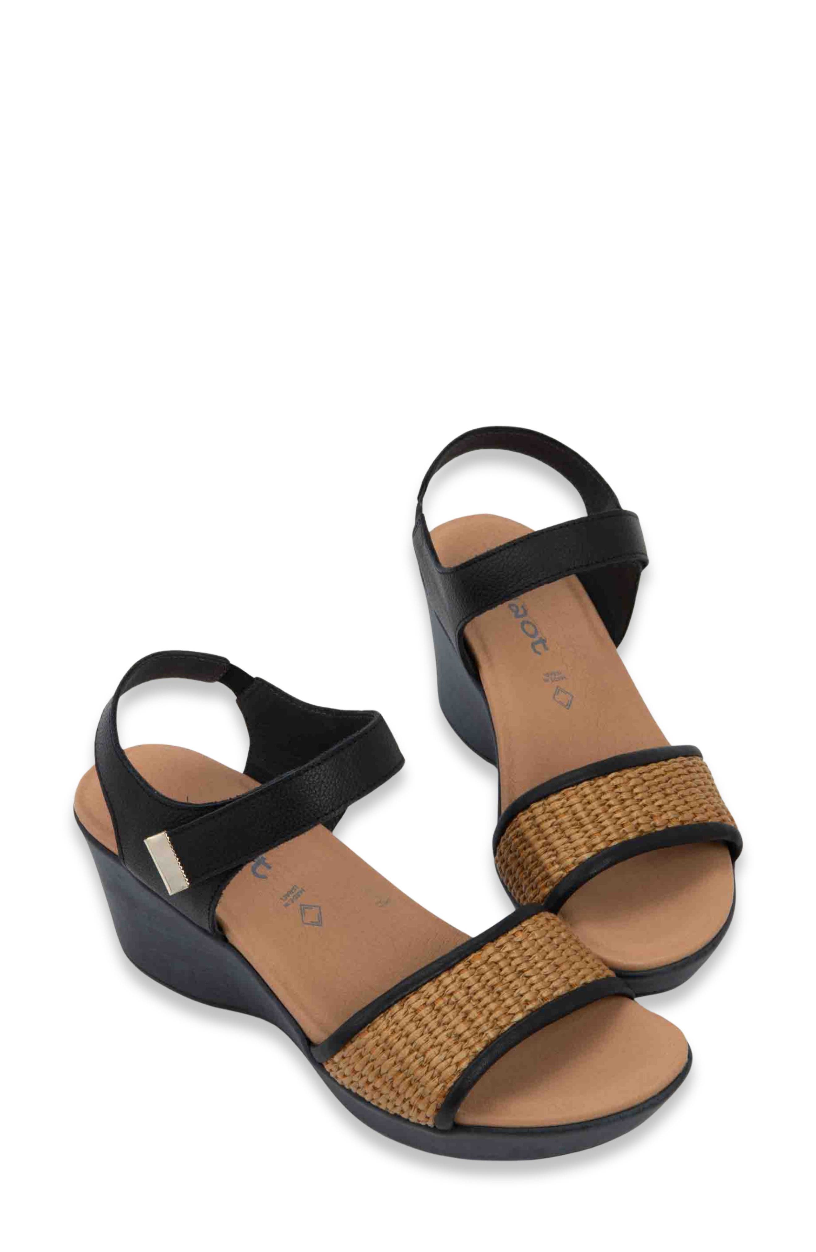 Naot Summer Wedge Sandal, Alternate, color, Black/ Raffia