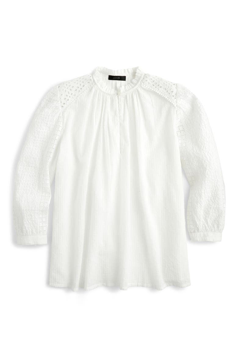 Mixed Eyelet Popover Top, Alternate, color, WHITE