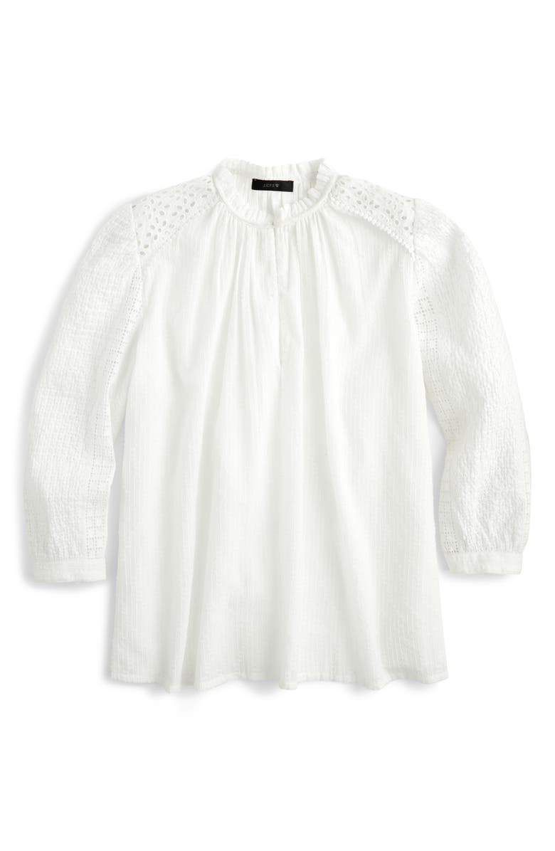 J.Crew Mixed Eyelet Popover Top, Alternate, color, 