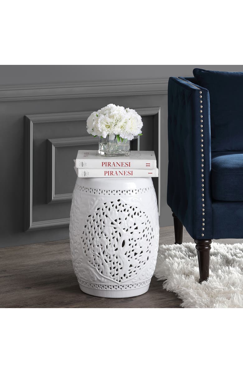 JONATHAN Y Tree of Life 18" Ceramic Garden Stool, Alternate, color, White