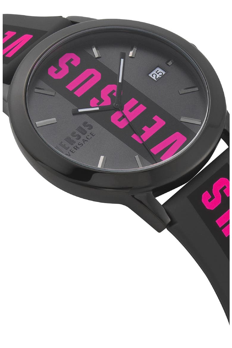 Barbes Logo Leather Strap Watch, 44mm, Alternate, color, GREY/ PINK/ BLACK