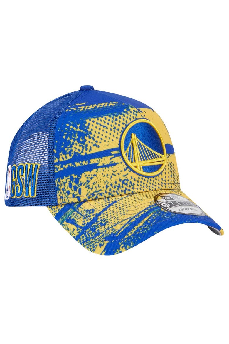Men's New Era Royal/Gold Golden State Warriors Tip Off A-Frame Trucker 9FORTY Adjustable Hat, Main, color, Royal