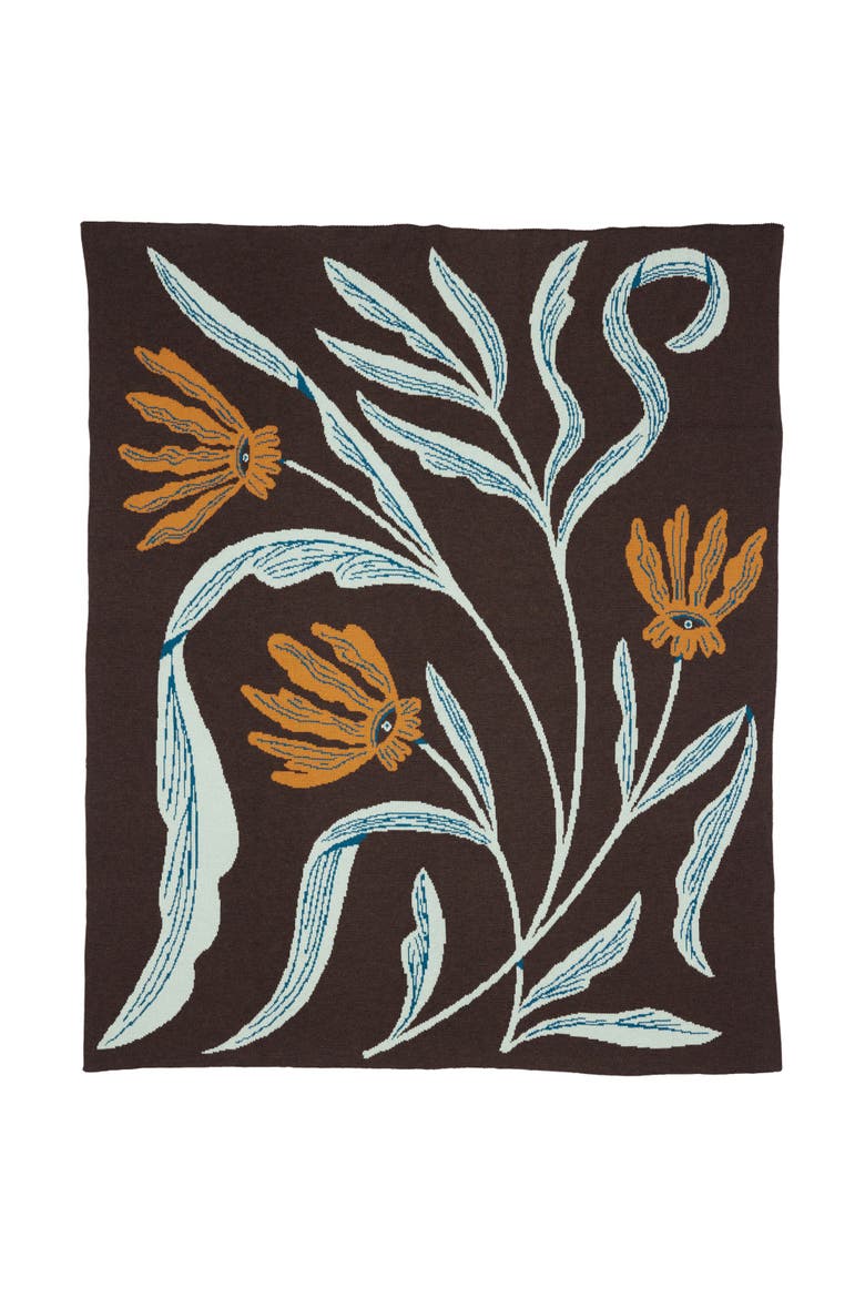 Flora Vision Knit Throw Blanket, Main, color, Marigold