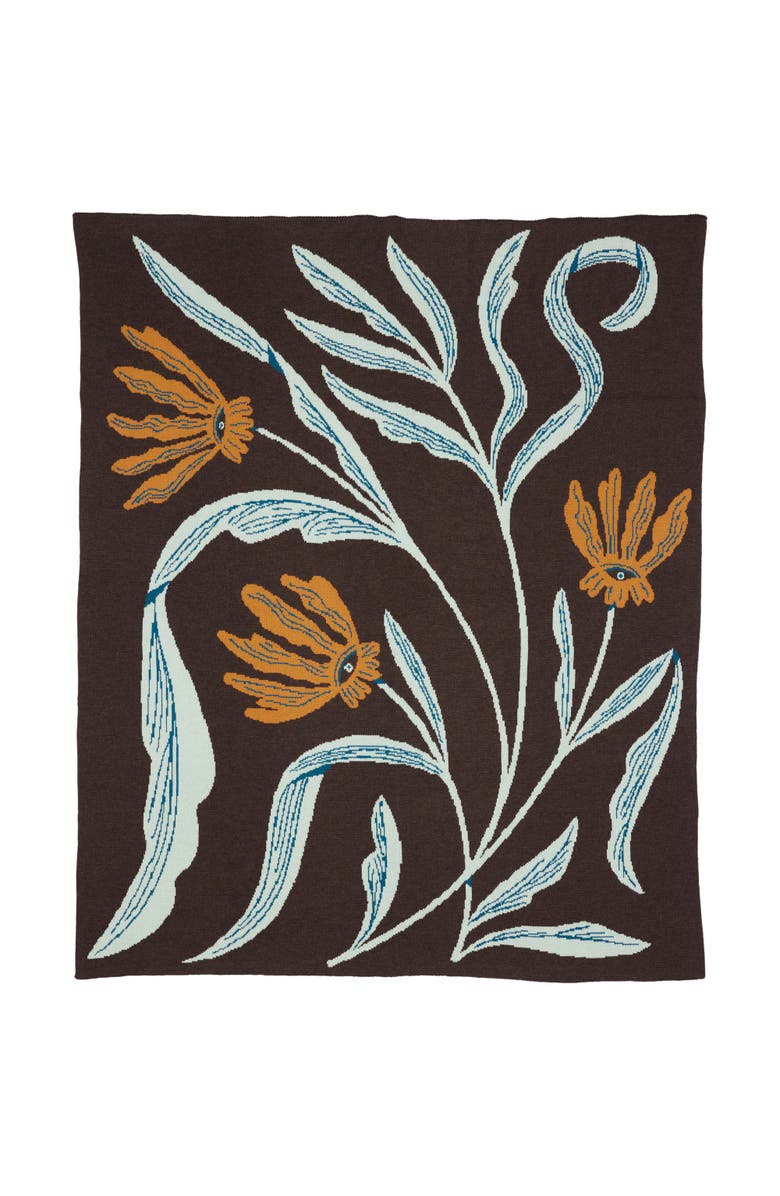 Biquette Flora Vision Knit Throw Blanket, Main, color, Marigold