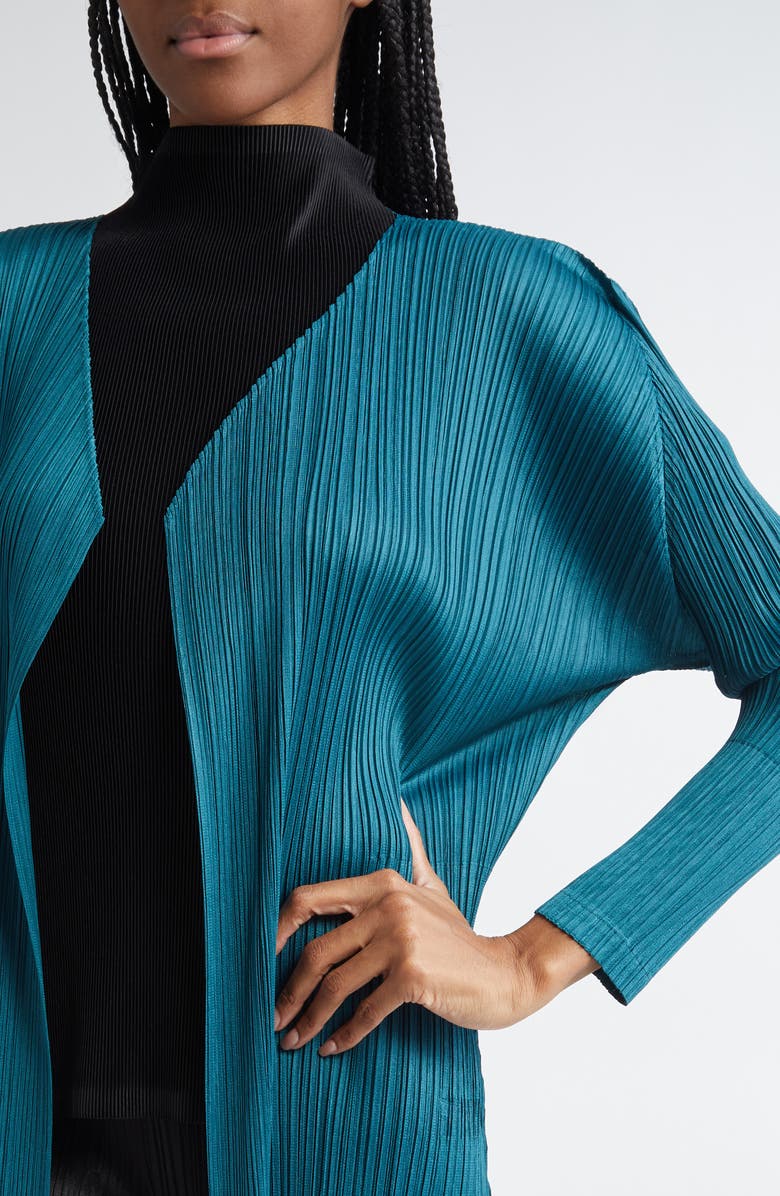 Pleats Please Issey Miyake Monthly Colors January Pleated Cardigan, Alternate, color, Blue Green