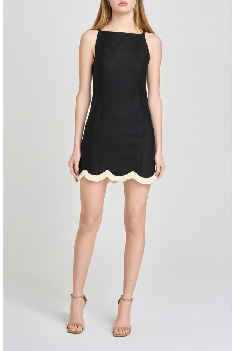 Encore Fray Scallop Hem Minidress, Alternate, color, BLACK