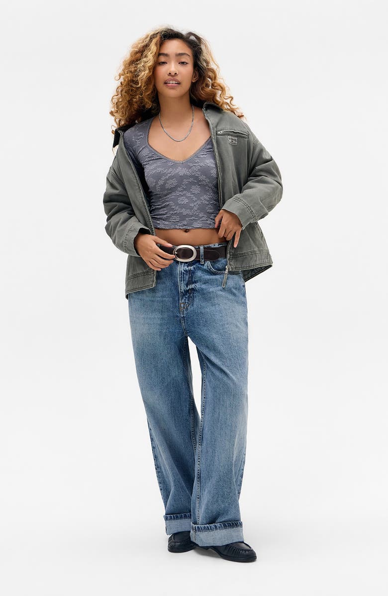 BDG Urban Outfitters Textured V-Neck Long Sleeve Crop Top, Alternate, color,