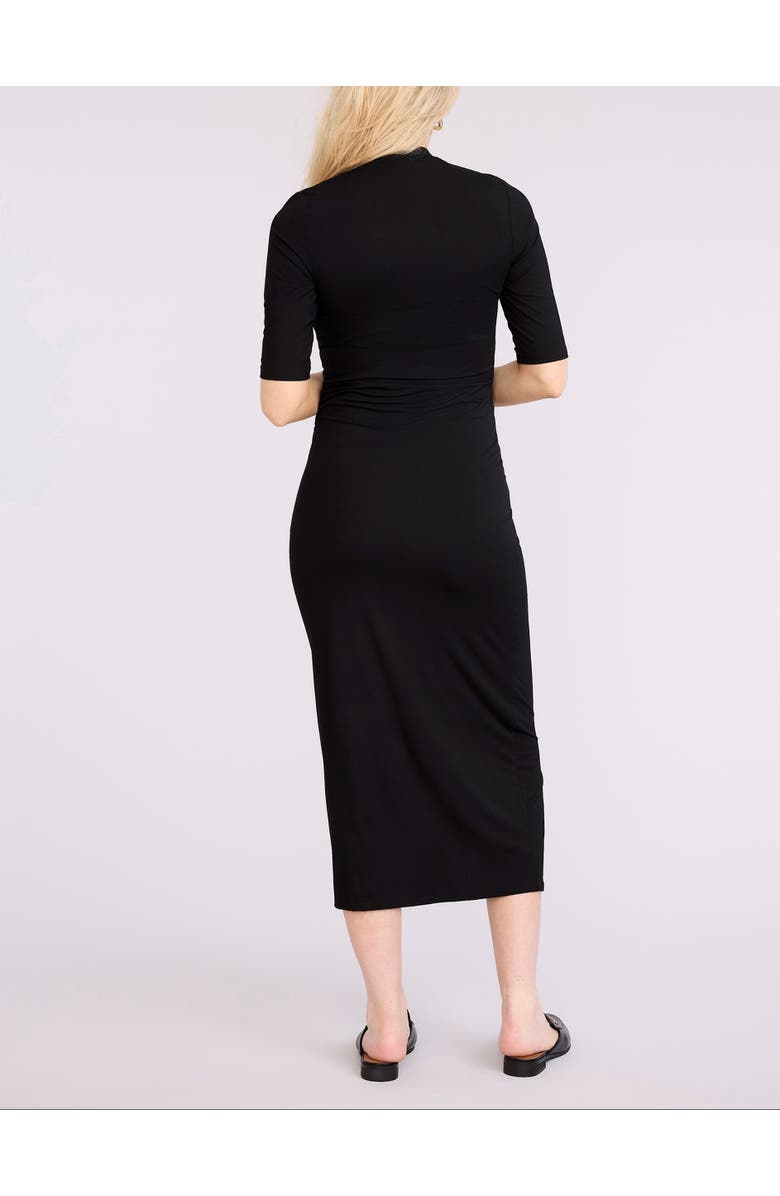 MOTHERHOOD MATERNITY Mock Neck 3/4 Sleeve Ribbed Maxi Dress, Alternate, color, Black