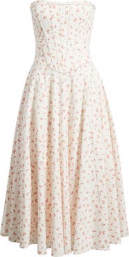 HOUSE OF CB Gina Floral Strapless Corset Stretch Cotton Maxi Dress