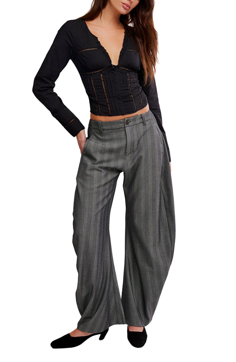 Free People Frankie Long Sleeve Ladder Stitch Corset Top, Alternate, color, Black