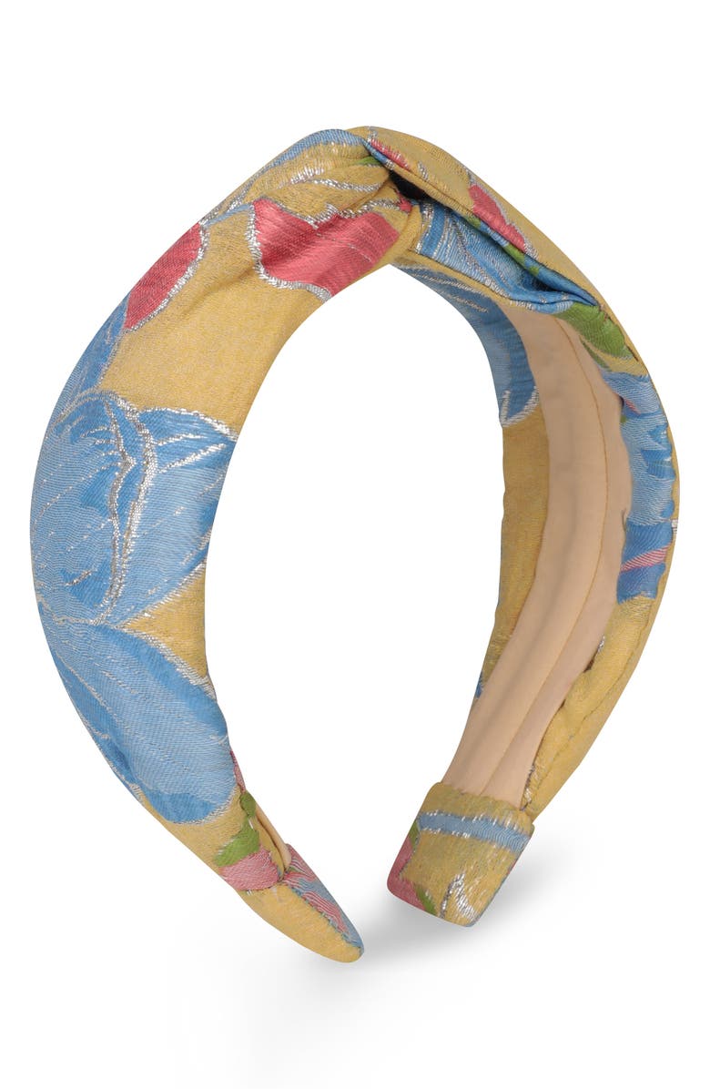 Autumn Adeigbo Yellow Brocade Knotted Headband, Main, color, 