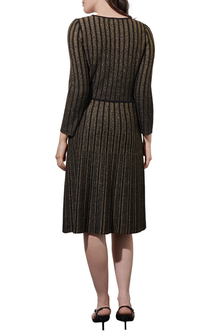 Shimmer Stripe Tie Neck Metallic Sweater Dress, Alternate, color, BLACK/GOLD