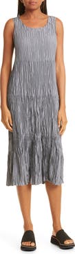 Eileen Fisher Tiered Pleated Silk Midi Dress