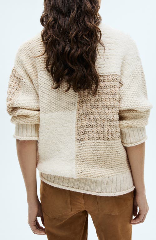 Mango Layered Rib Zip Sweater In Ecru