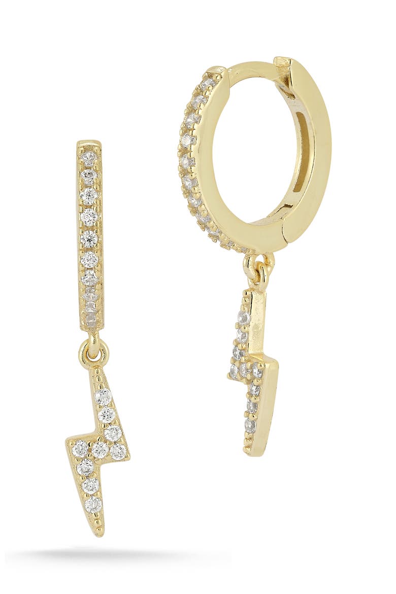 14K Gold Plated Silver Bolt Huggie Hoop Earrings, Main, color, GOLD