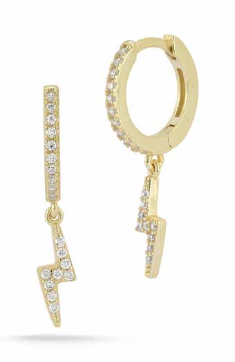 14K Gold Plated Silver Bolt Huggie Hoop Earrings