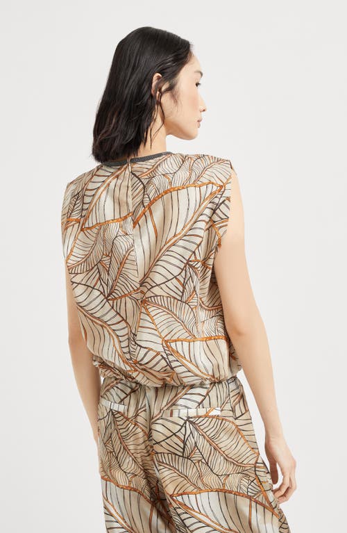 Brunello Cucinelli Papyrus Print Top With Monili