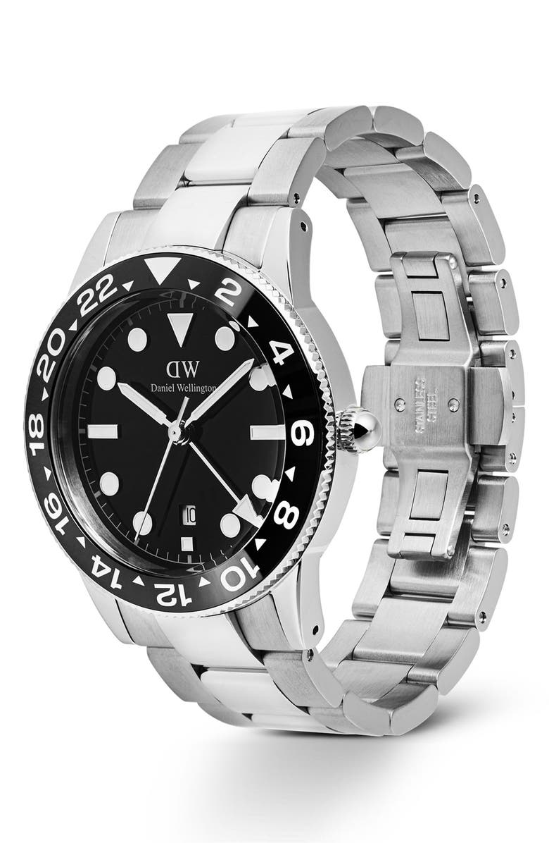 Daniel Wellington Iconic Ceramic Bezel GMT Bracelet Watch, 40mm, Alternate, color, Silver-Tone