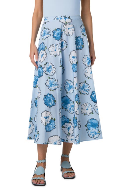 Akris Punto Carnation Print Cotton Poplin Midi Skirt In Sky-multi