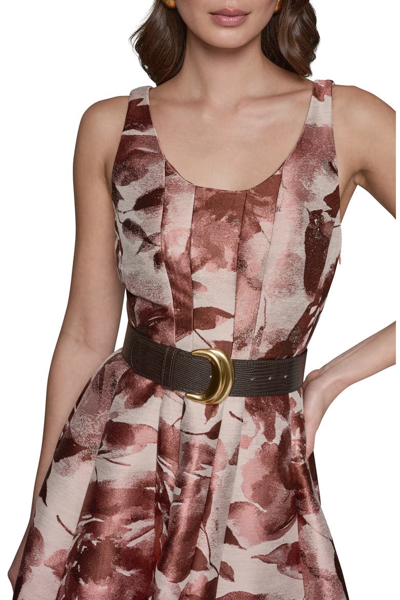 Pleat Fit & Flare Midi Dress, Alternate, color, DESRT ROSE