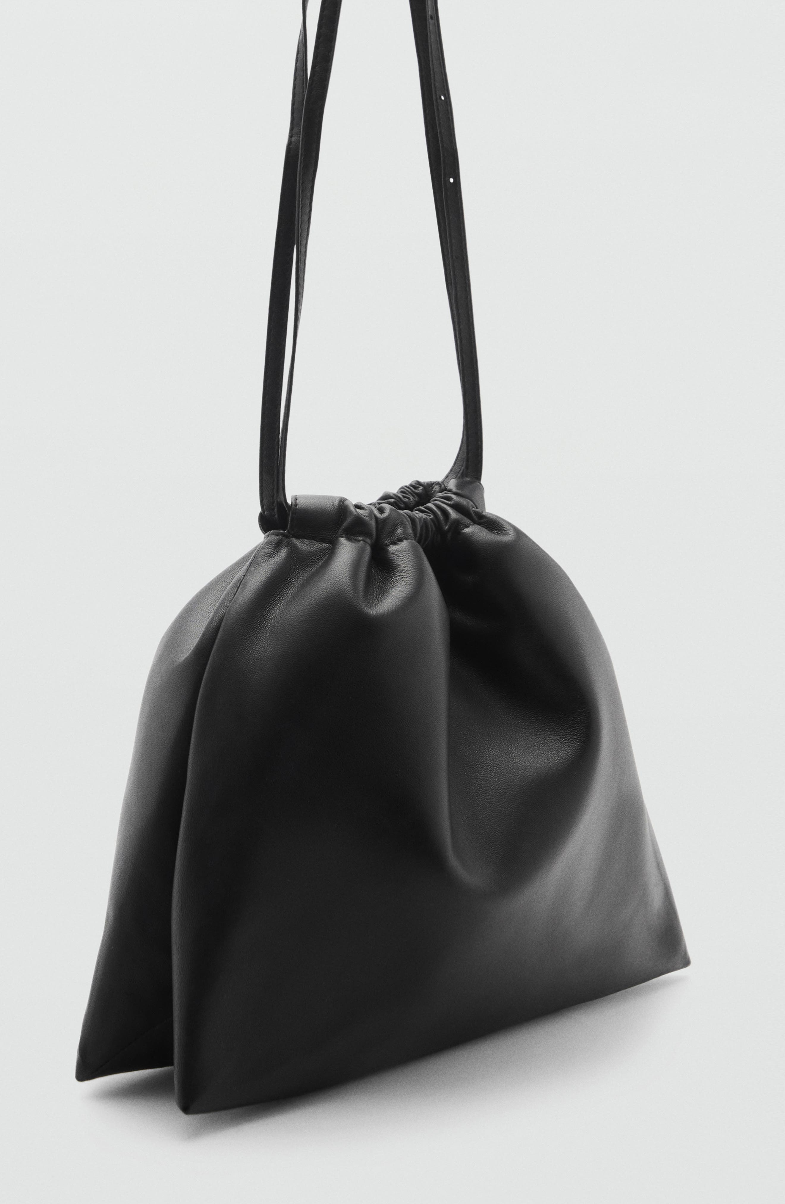 MANGO Gathered Leather Shopper Bag, Alternate, color, 