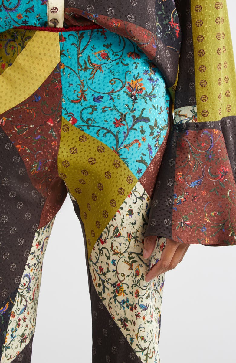 Siedrés Jeslynn Patchwork Print Flare Pants, Alternate, color, Brown Multi