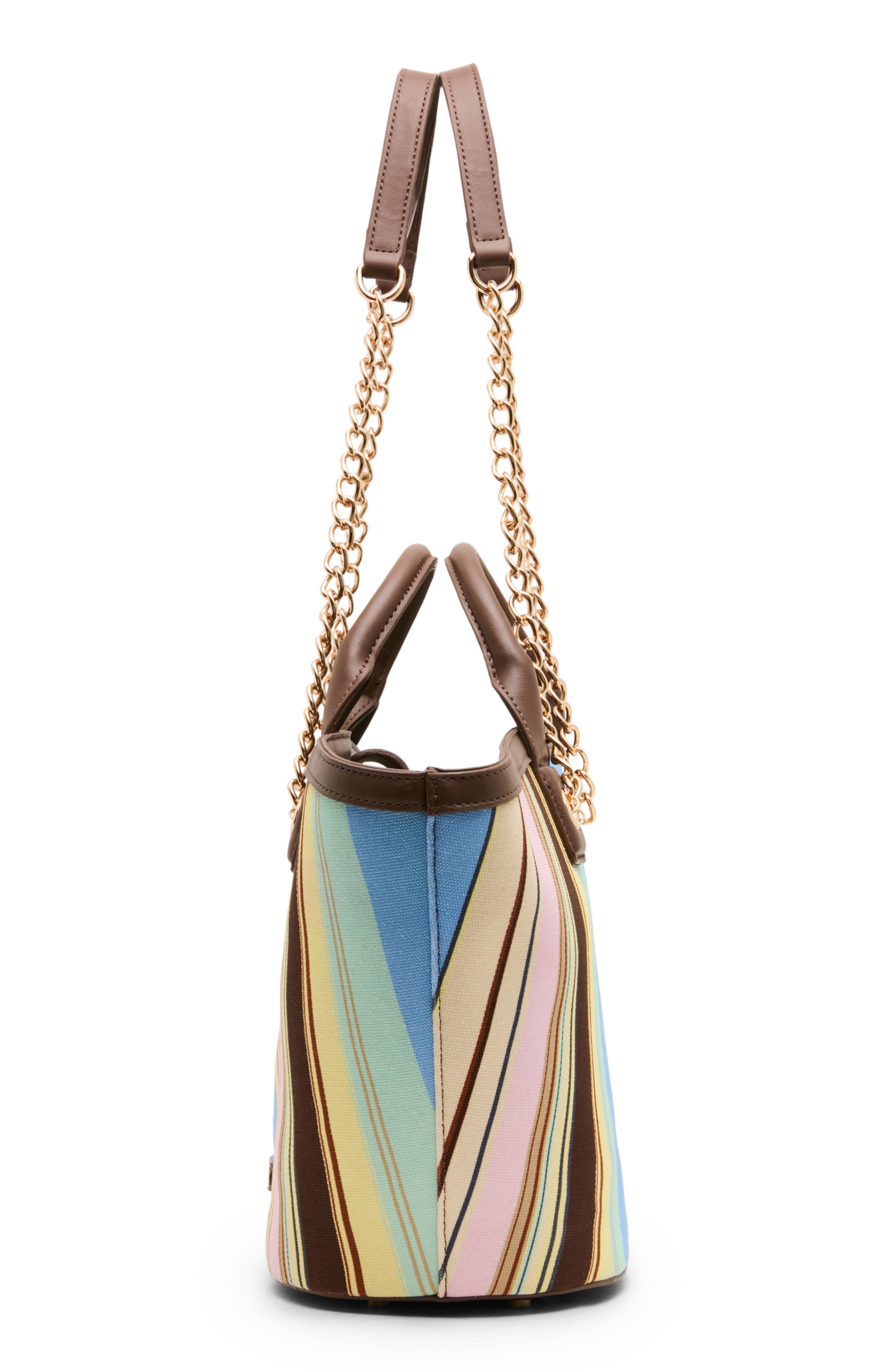 Anne Klein Stripe Double Handle Tote Bag with Pouch, Alternate, color, Sepia