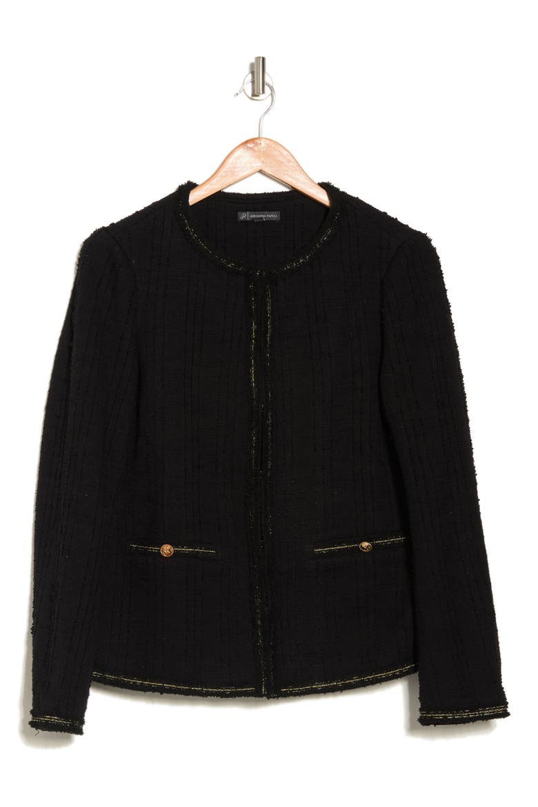 Metallic Trim Tweed Jacket, Alternate, color, BLACK W/ GOLD