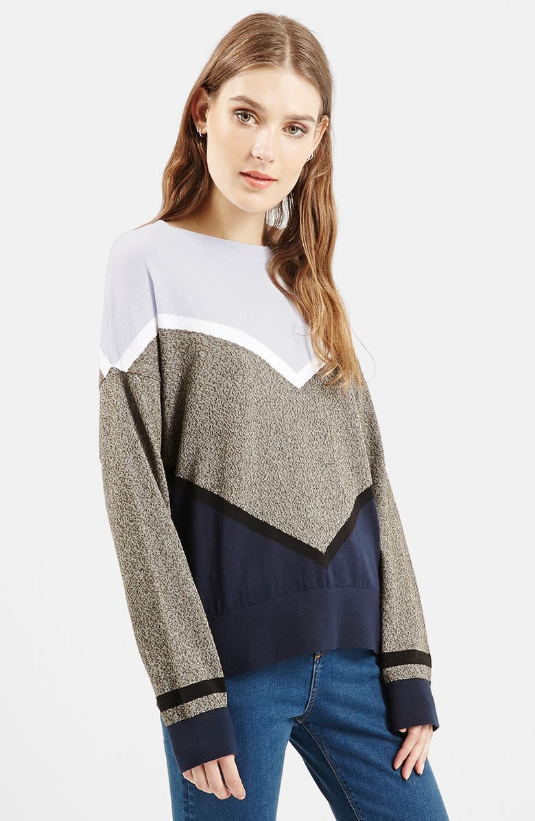 Topshop Chevron Colorblock Sweatshirt, Main, color,