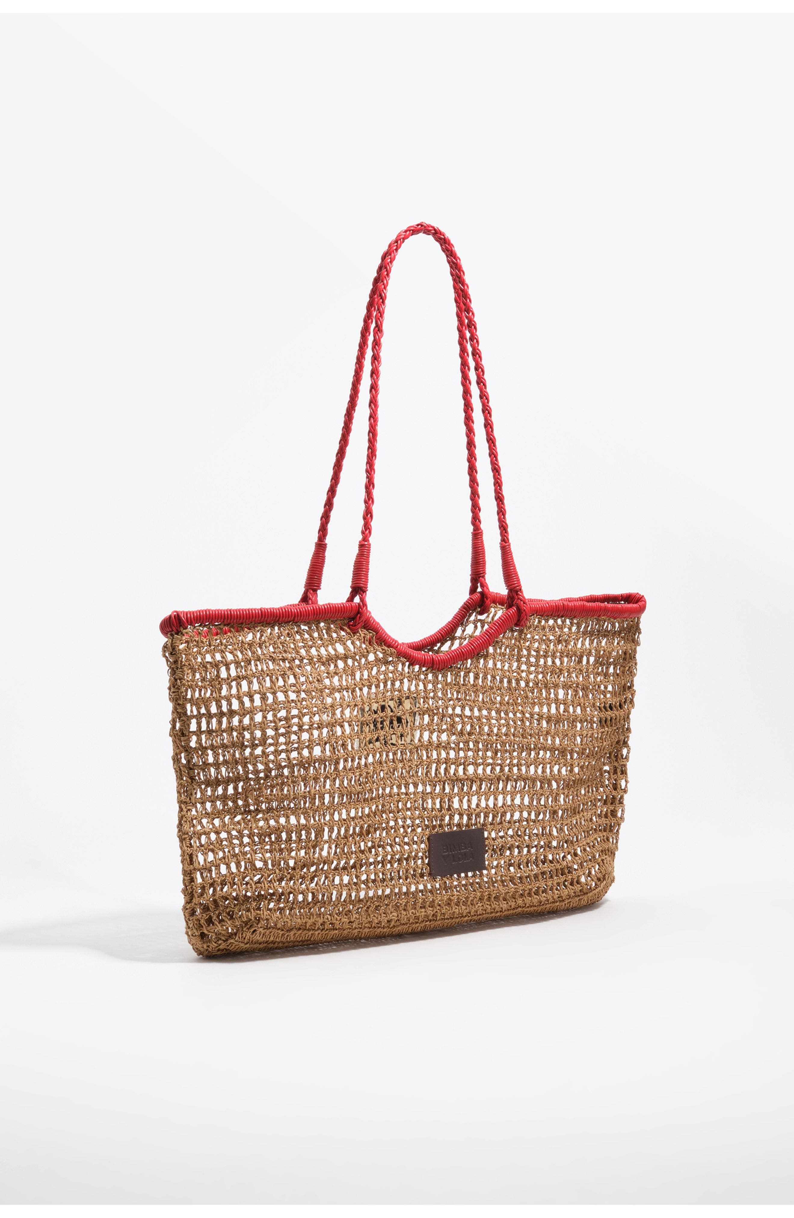 Bimba y Lola Large Dark Raffia-Effect Shopper Bag, Main, color, Dark Natural