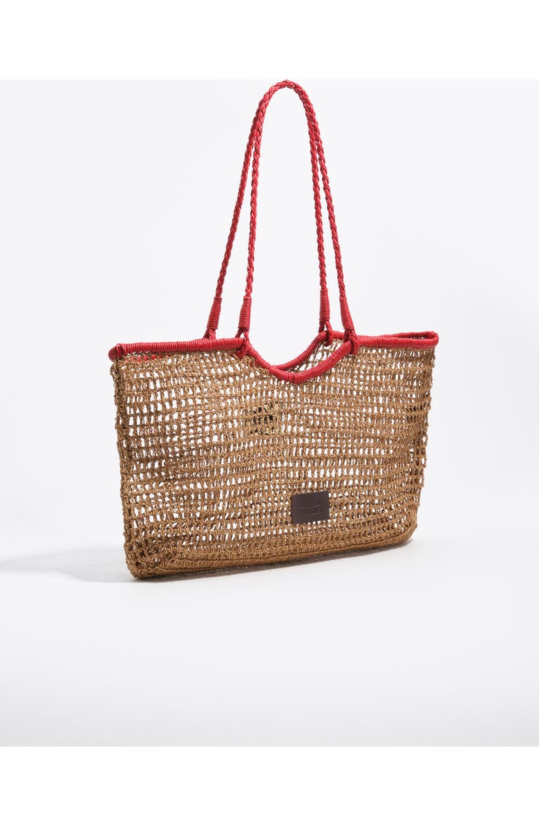Bimba y Lola Large Dark Raffia-Effect Shopper Bag, Main, color, Dark Natural