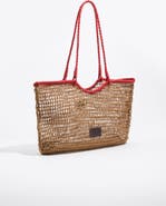 Bimba y Lola Large Dark Raffia-Effect Shopper Bag