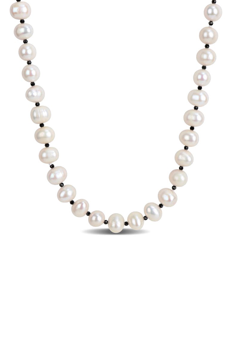 Cultured White Pearl & Black Spinel Long Necklace, Main, color, WHITE