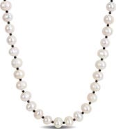 DELMAR Cultured White Pearl & Black Spinel Long Necklace