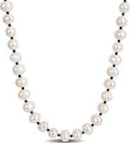 DELMAR Cultured White Pearl & Black Spinel Long Necklace