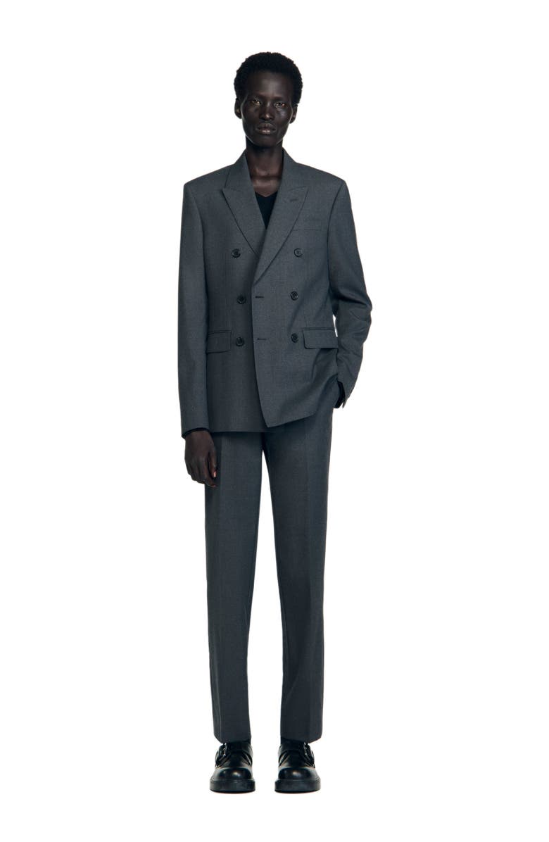 SANDRO Double-breasted classic suit jacket, Alternate, color, Heather Charcoal