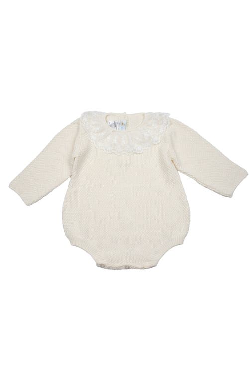 Cuclie Babies'  Lace Collar Knit Bubble Romper In White