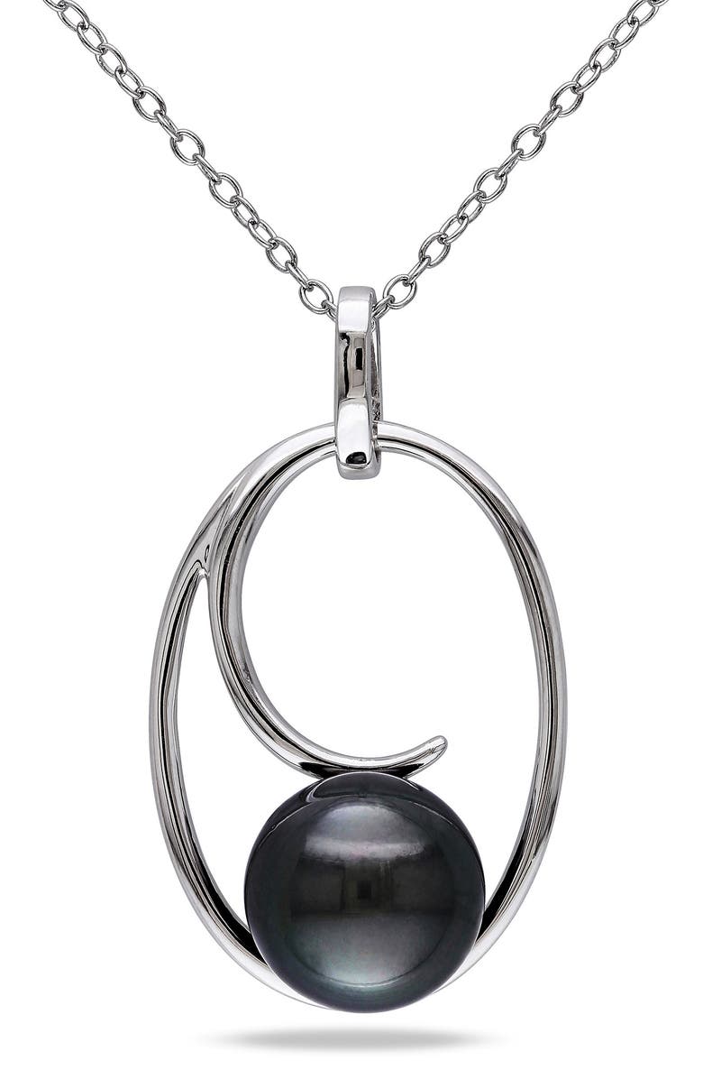 DELMAR Sterling Silver 9.5-10mm Cultured Freshwater Pearl Pendant Necklace, Main, color, Black