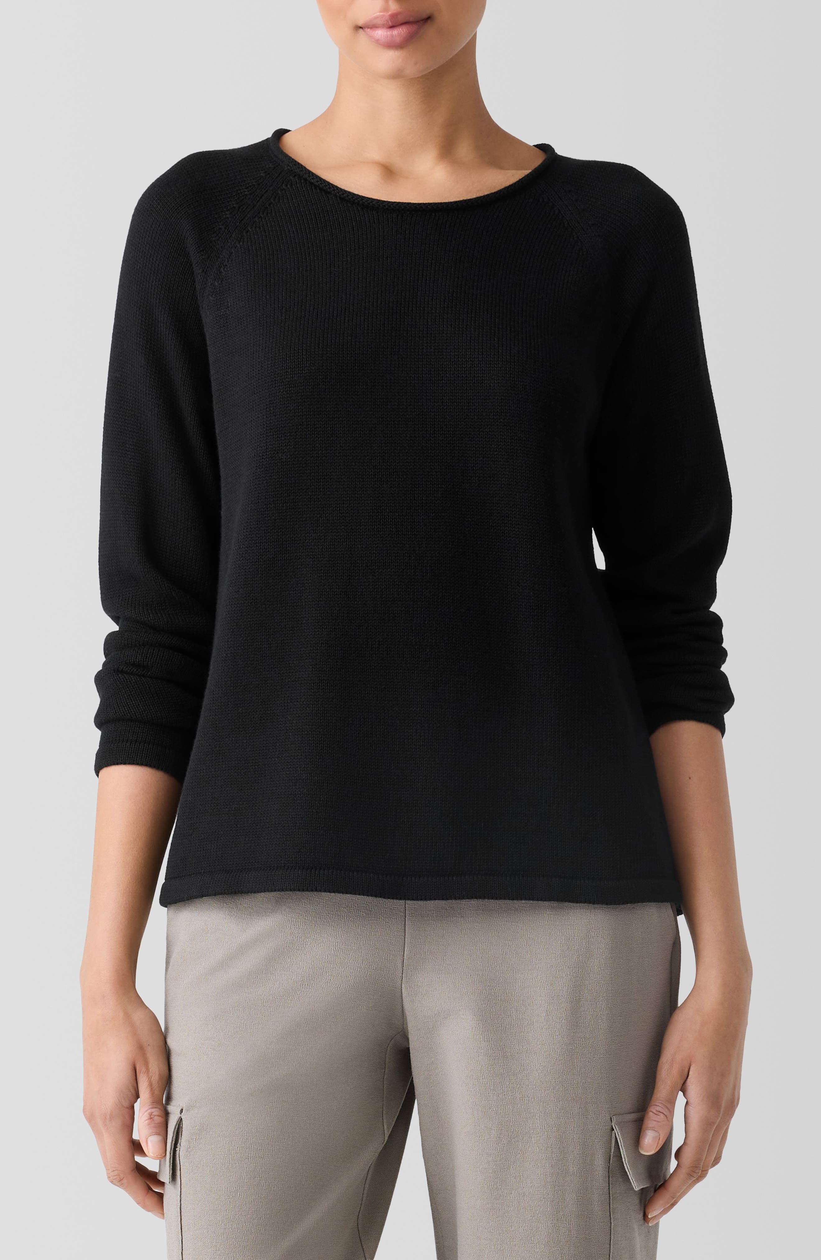 Eileen Fisher Raglan Sleeve Organic Cotton Blend Sweater