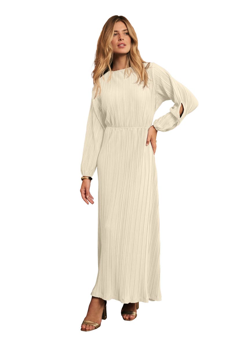 Jessica London Slit Sleeve Plisse Maxi Dress, Main, color, Oatmeal