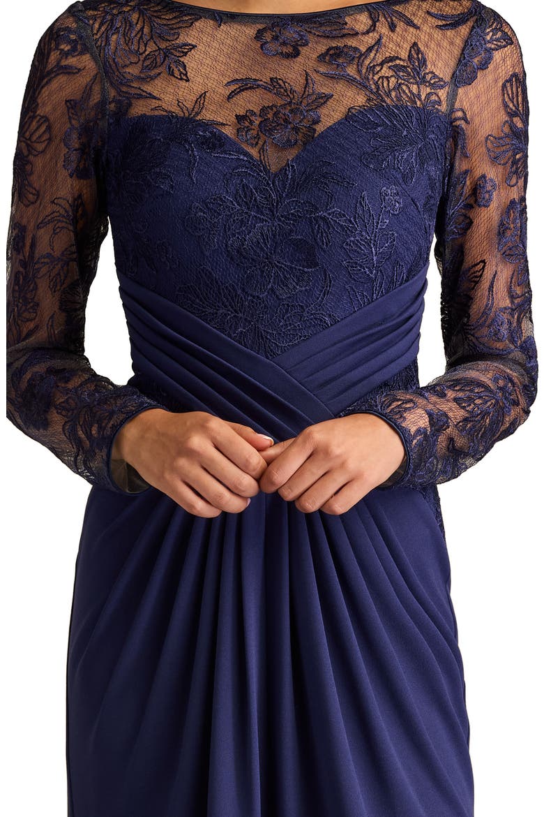 Floral Embroidery Long Sleeve Mixed Media Gown, Alternate, color, NOTTE