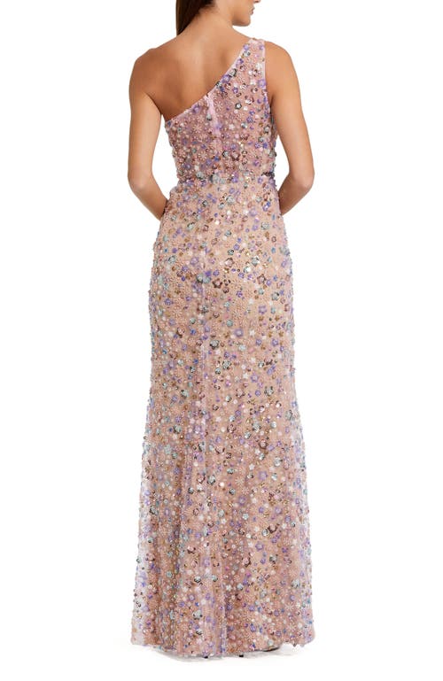 Mac Duggal Floral Embellished One Shoulder Gown In Pink Multi
