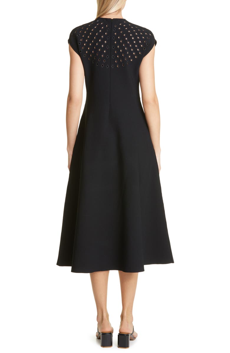 Lela Rose Eyelet Detail Cap Sleeve Knit Midi Dress, Alternate, color,